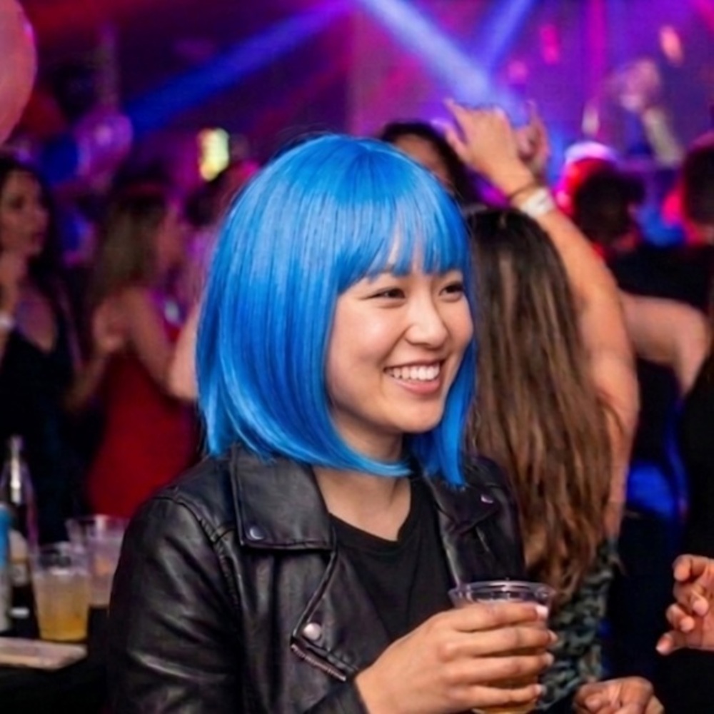 Blue Bob Wig 10" Bob Hair Wig, Straight with Bangs Synthetic Daily Party Wig